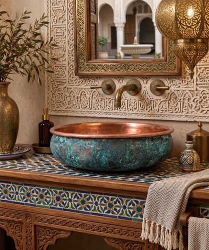 Moroccan oxidized brass vessel - oxidized,